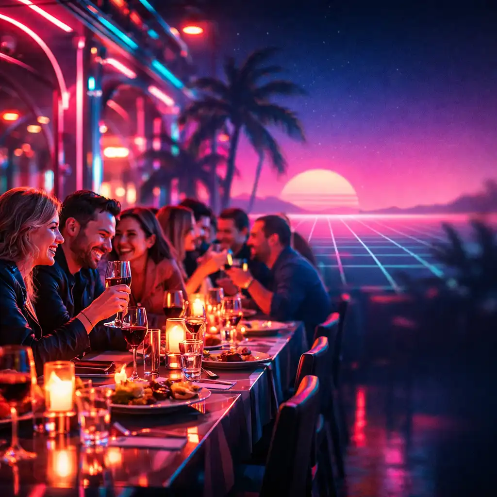 Privát ünneplés neon éttermi hangulatban, baráti társasággal