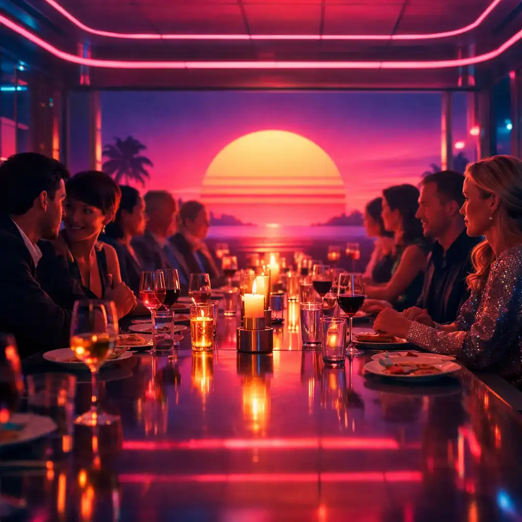 Tematikus vacsora neon fényekkel