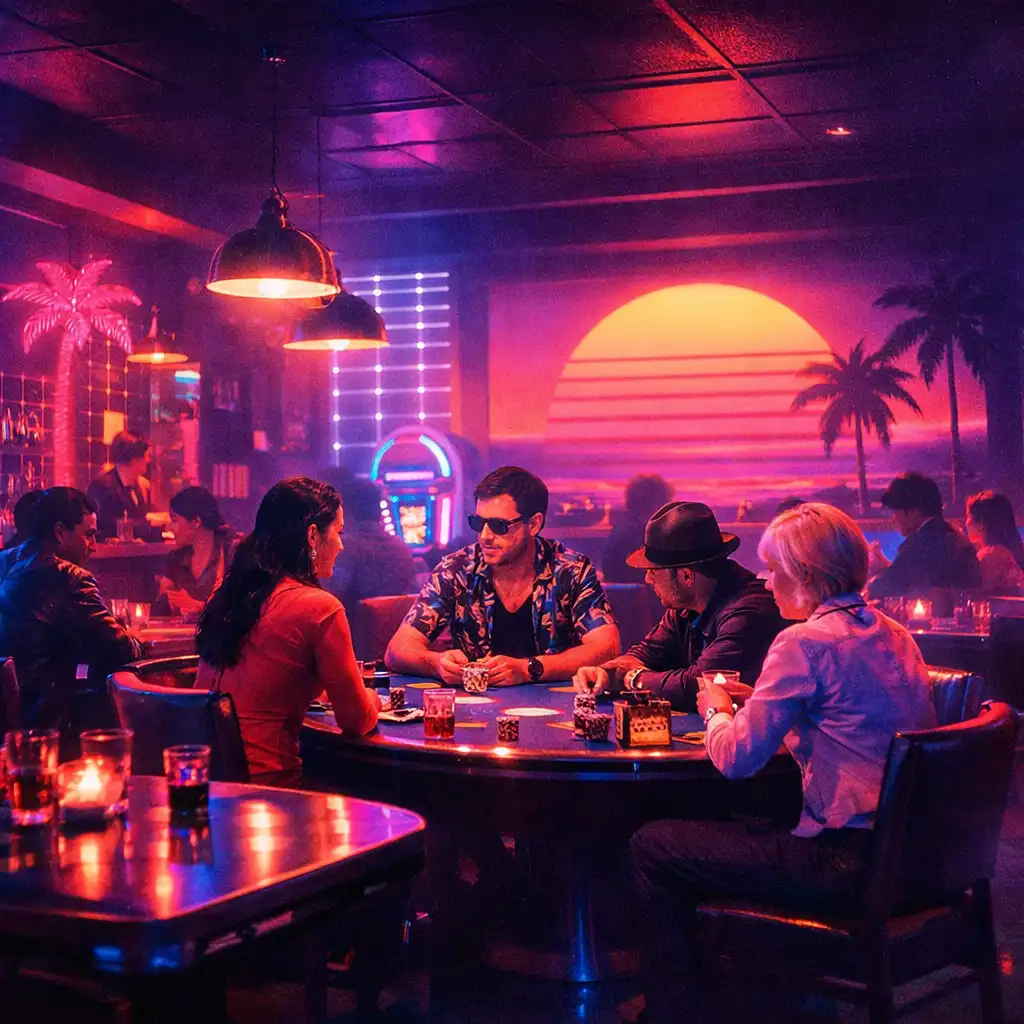 Vaporwave hangulatú éttermi póker este